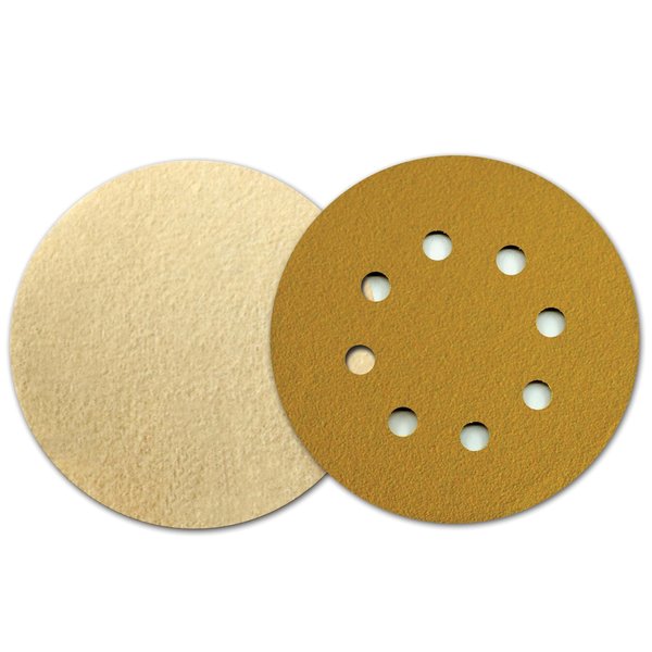 Continental Abrasives 5" 120 Grit C-Weight Gold Aluminum Oxide Stearate Coated Hook & Loop Disc 8 Hole SD-50HG8120